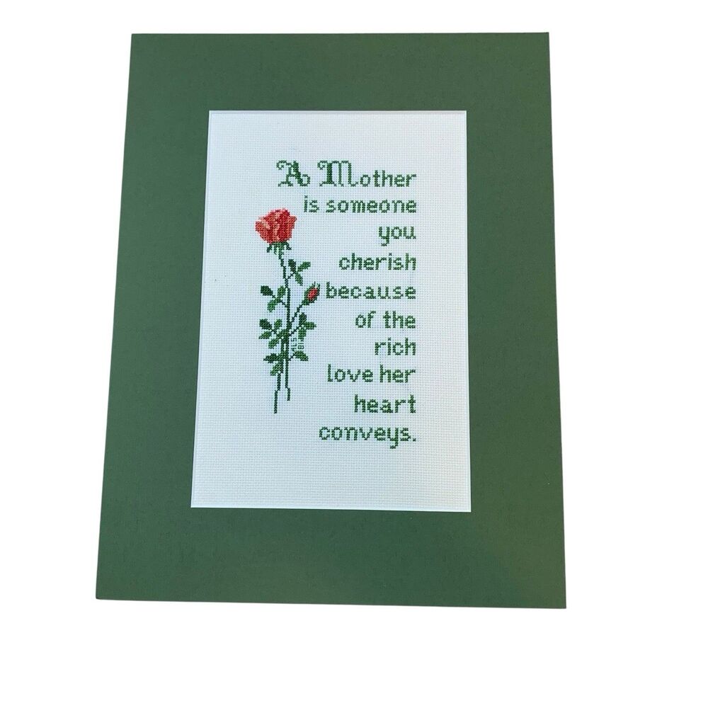 Vintage Hand Made Cross Stitch Matted "A Mothers Poem" Needlepoint Mothers Day